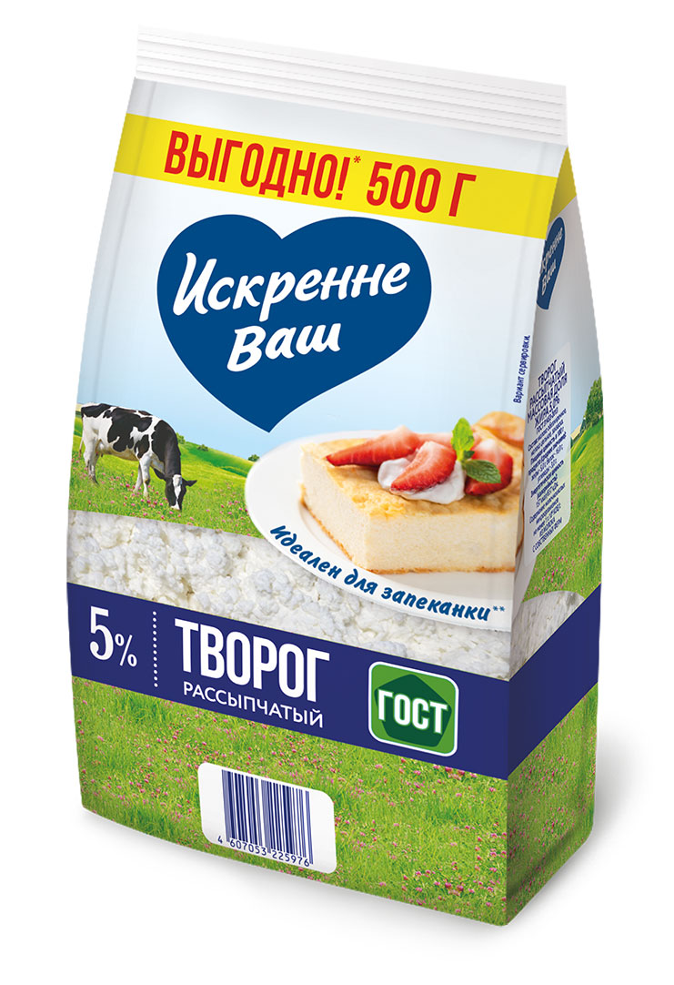 

Творог рассыпчатый Искренне Ваш 5% БЗМЖ, 500 г