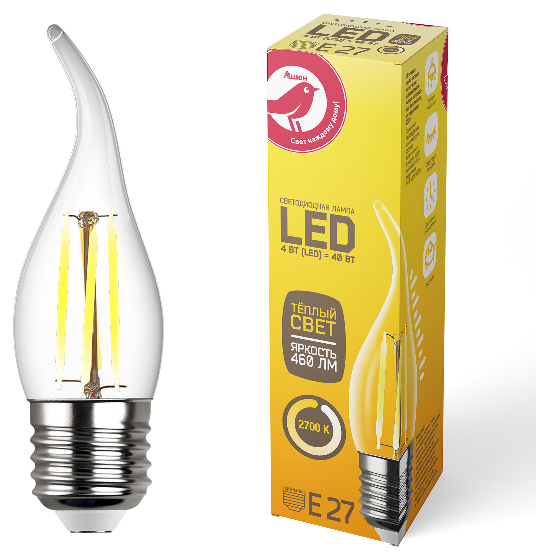 

LED-Лампа АШАН Красная птица E27 4-40W