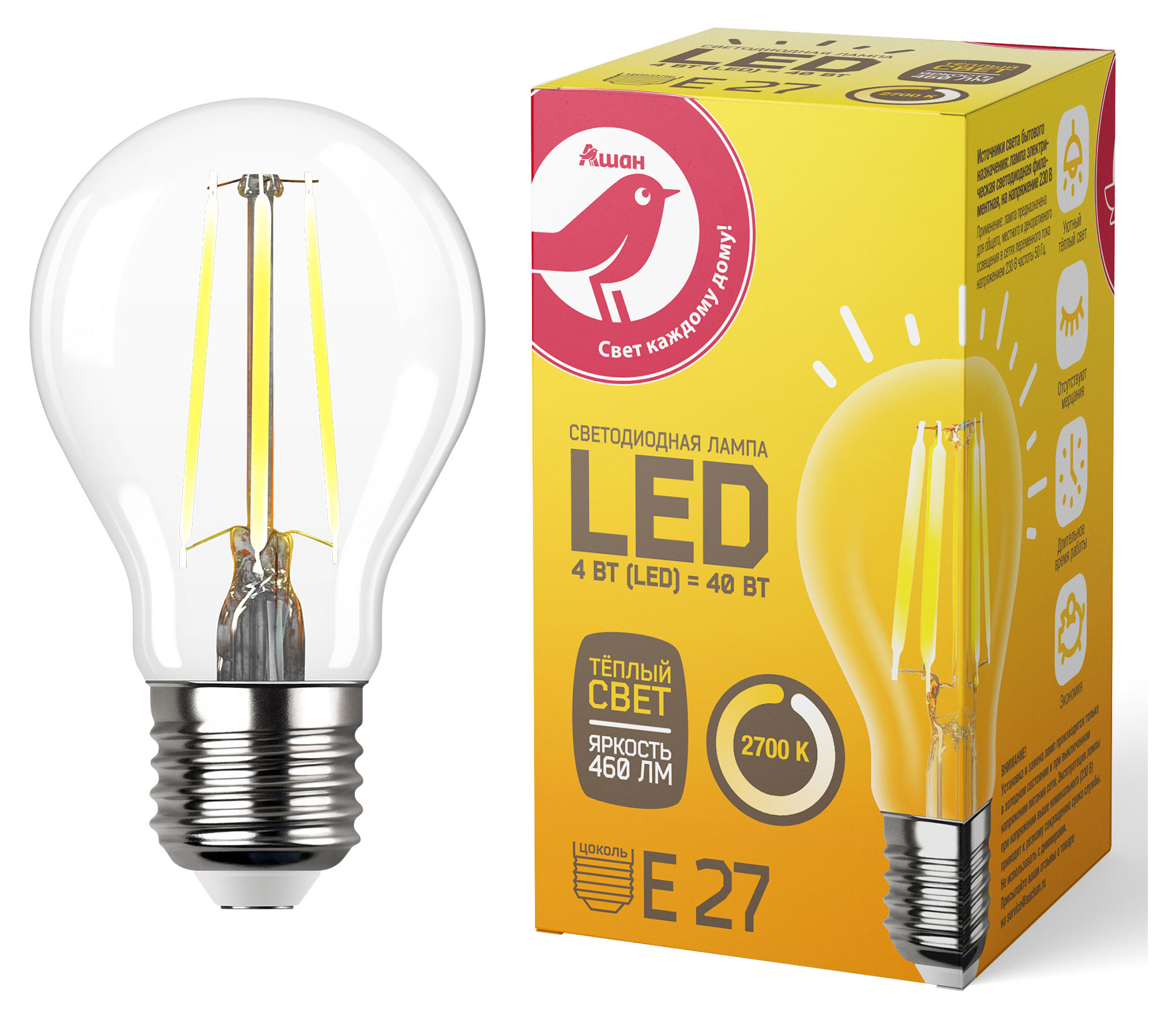 

LED-Лампа АШАН Красная птица E27 4-40W