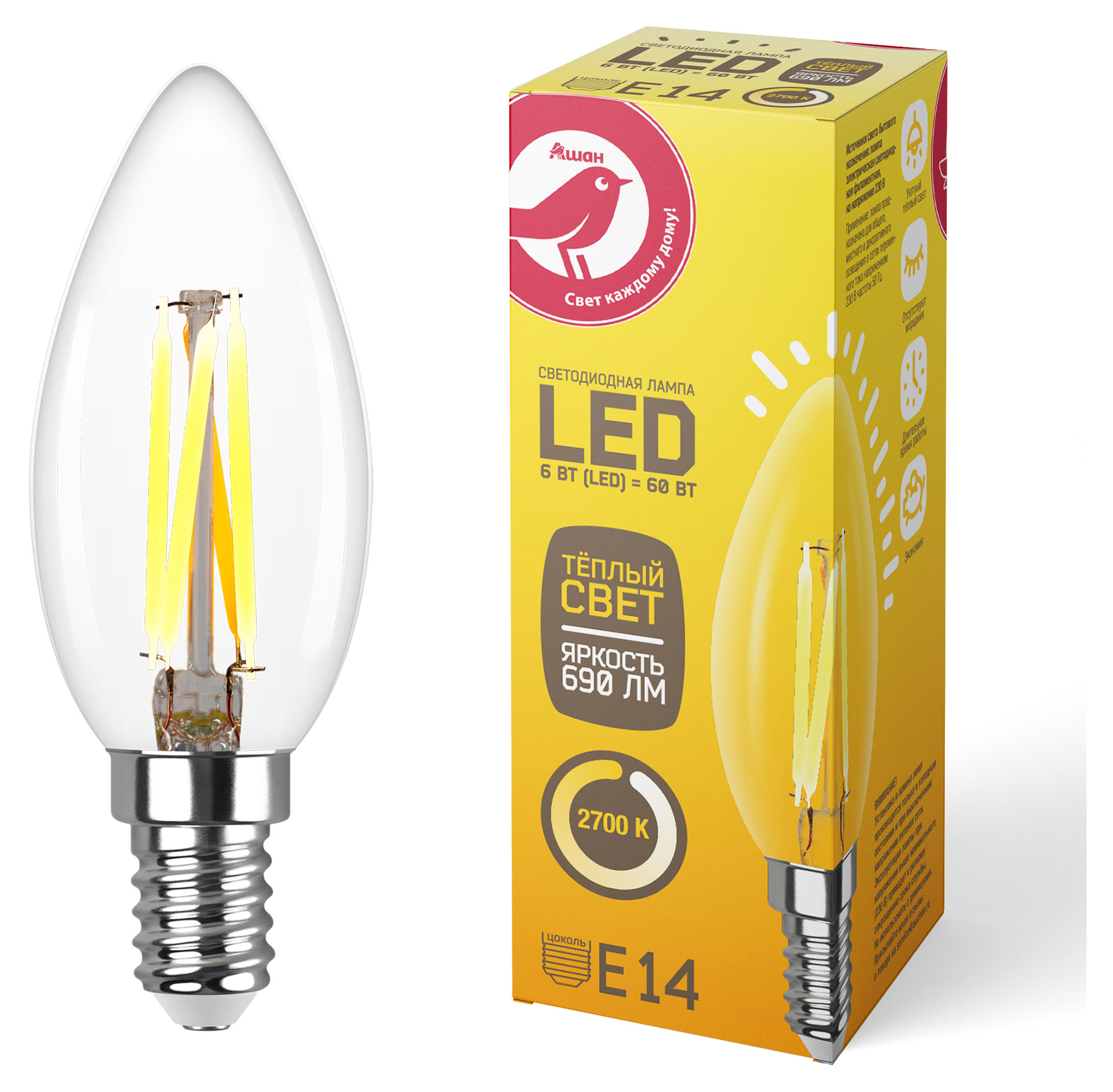 

LED-Лампа АШАН Красная птица E14 6-60W