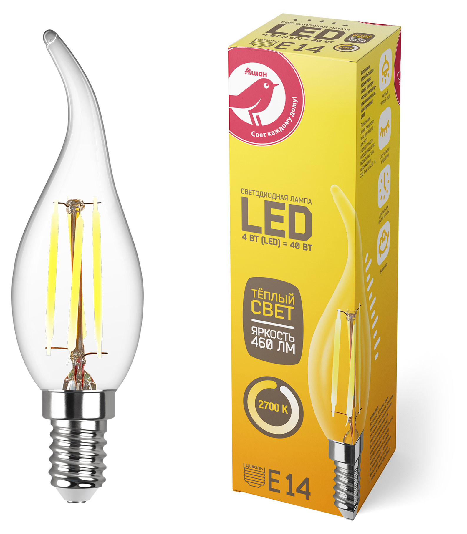 

LED-Лампа АШАН Красная птица E14 4-40W