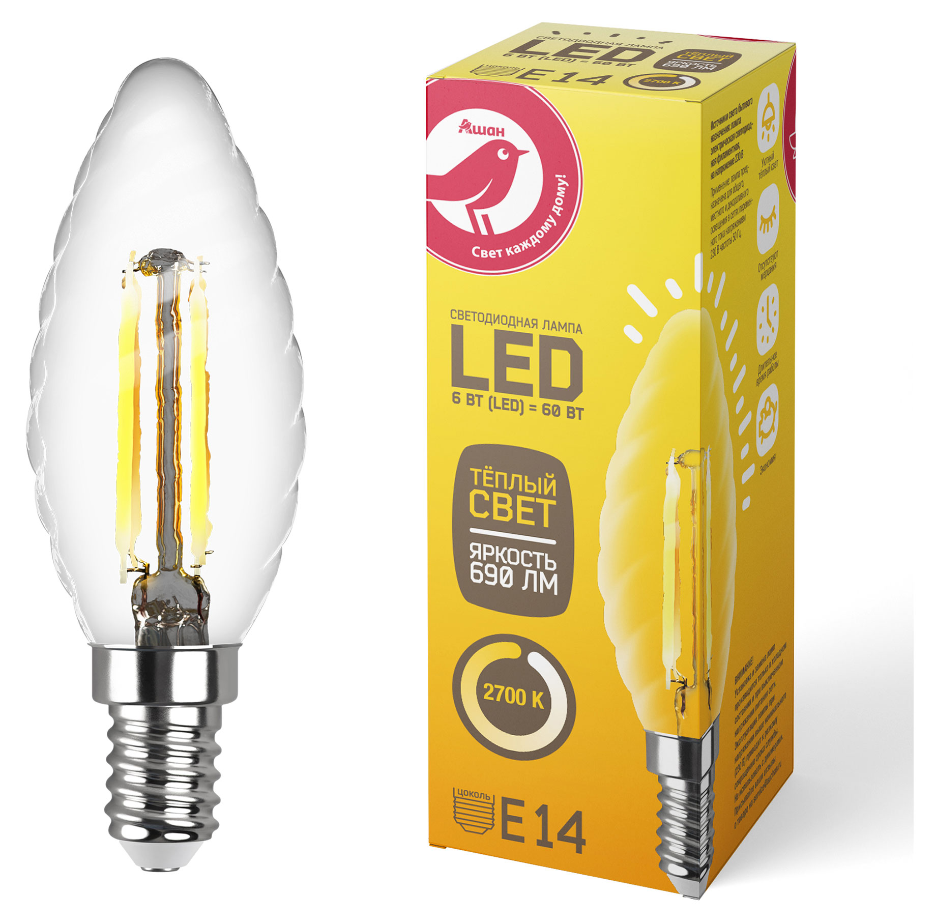 

LED-Лампа АШАН Красная птица E14 6-60W