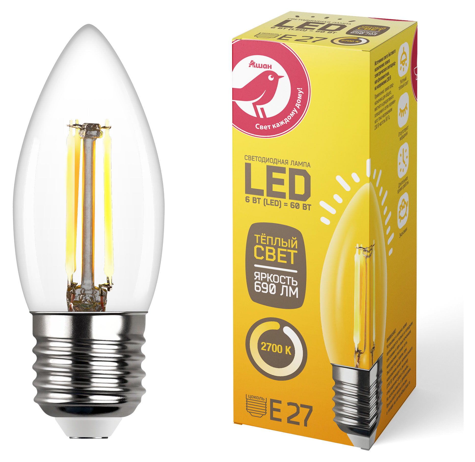 

LED-Лампа АШАН Красная птица E27 6-60W