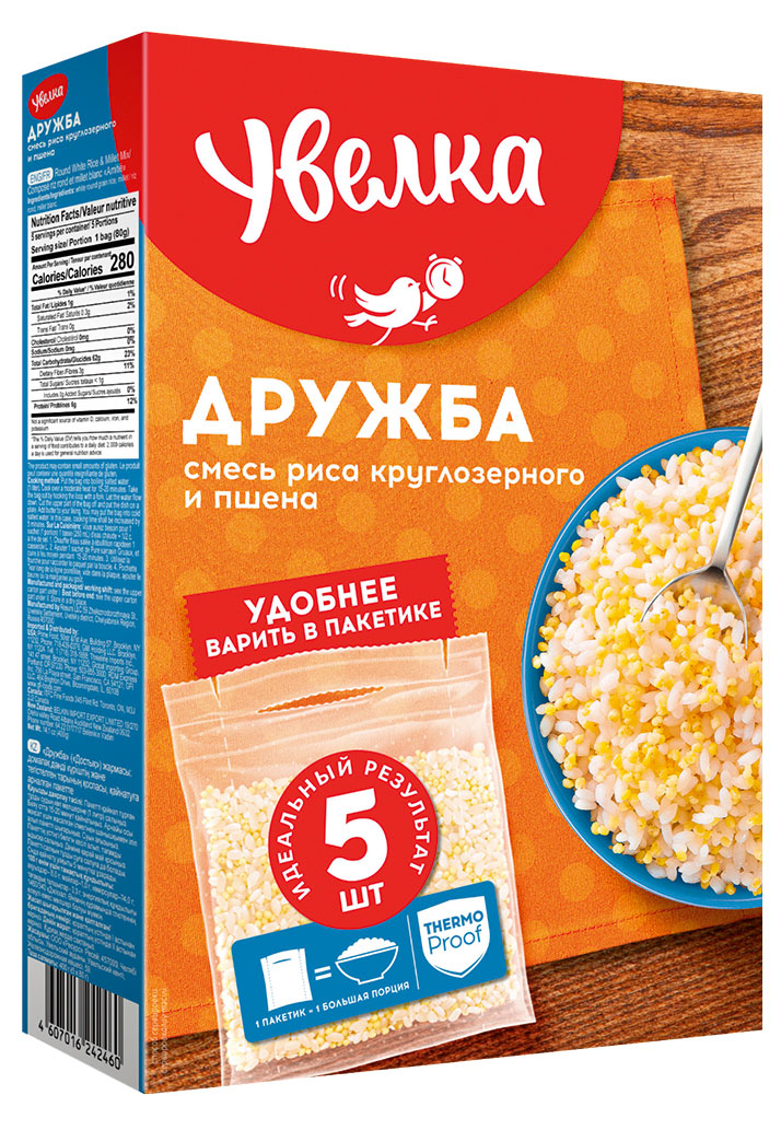 

Смесь риса и пшена Увелка Дружба в пакетах для варки, 5х80 г