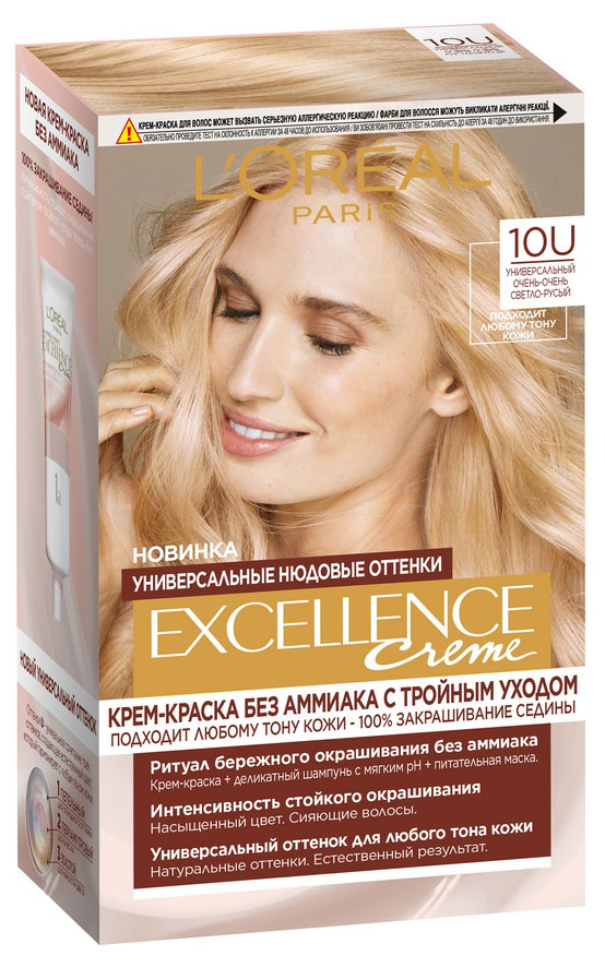 

Краска для волос L'Oreal Paris Excellence Creme Универсальный очень очень светло-русый 10U без аммиака, 192 мл