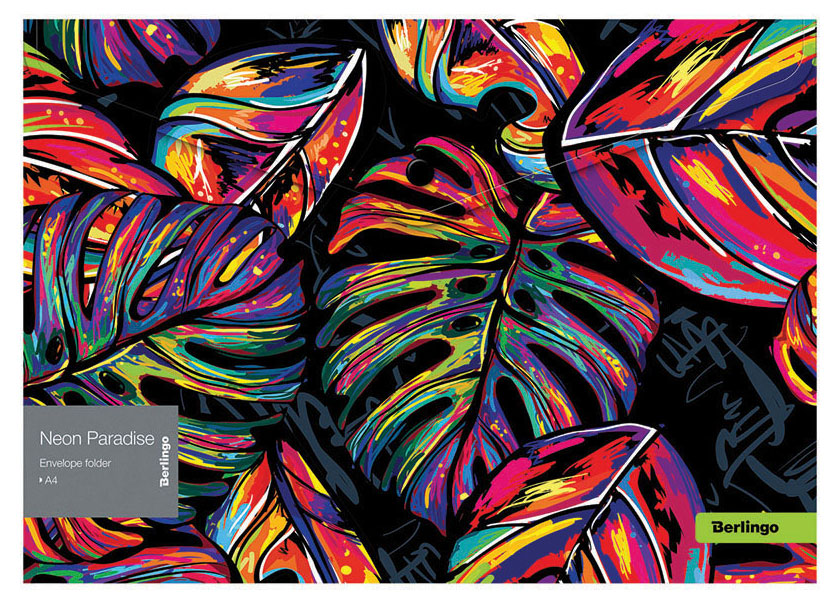 

Папка-конверт на кнопке Berlingo Neon Paradise А4 180мкм, с рисунком