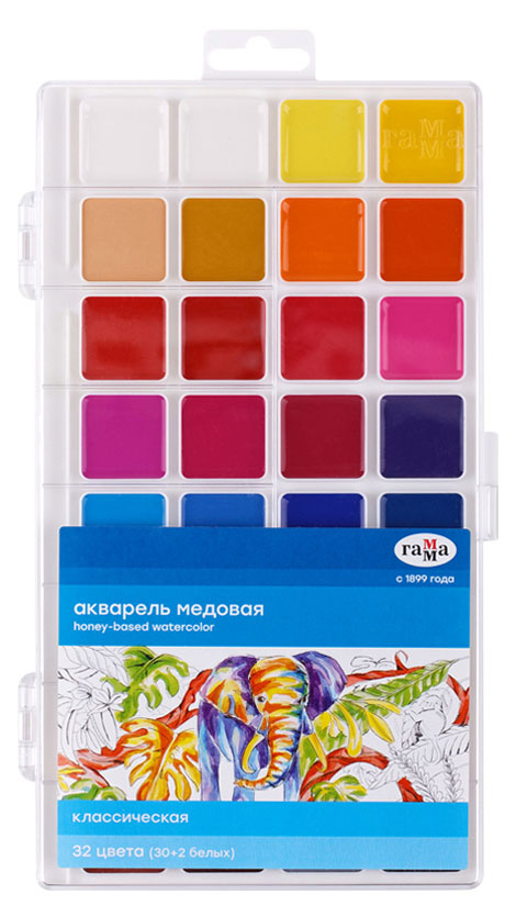 

Акварель Гамма Классическая медовая без кисти, 32 цвета