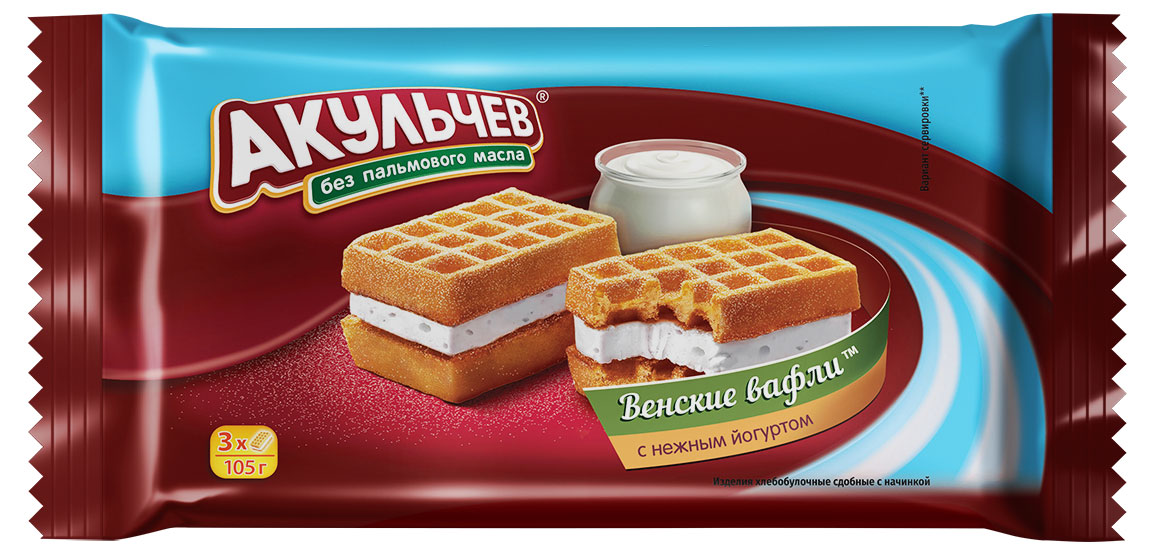 

Вафли мягкие Акульчев Венские с нежным йогуртом, 105 г