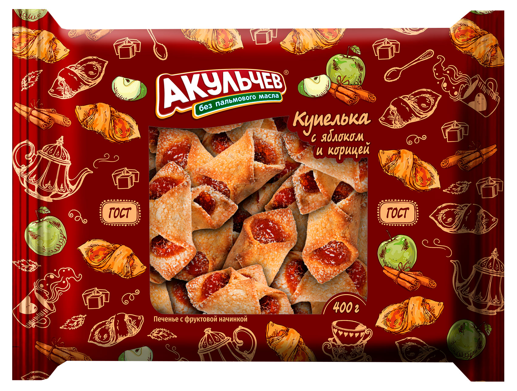 Изображение товара Печенье «Акульчев» Купелька с яблоком и корицей, 400 г