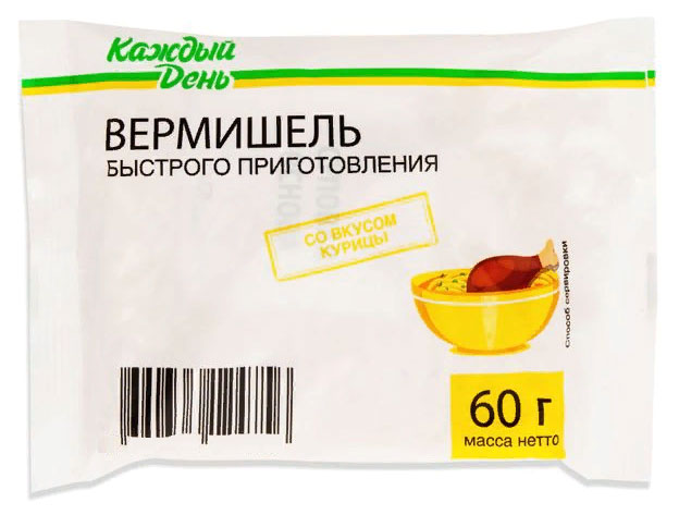 

Вермишель быстрого приготовления Каждый день со вкусом курицы, 60 г