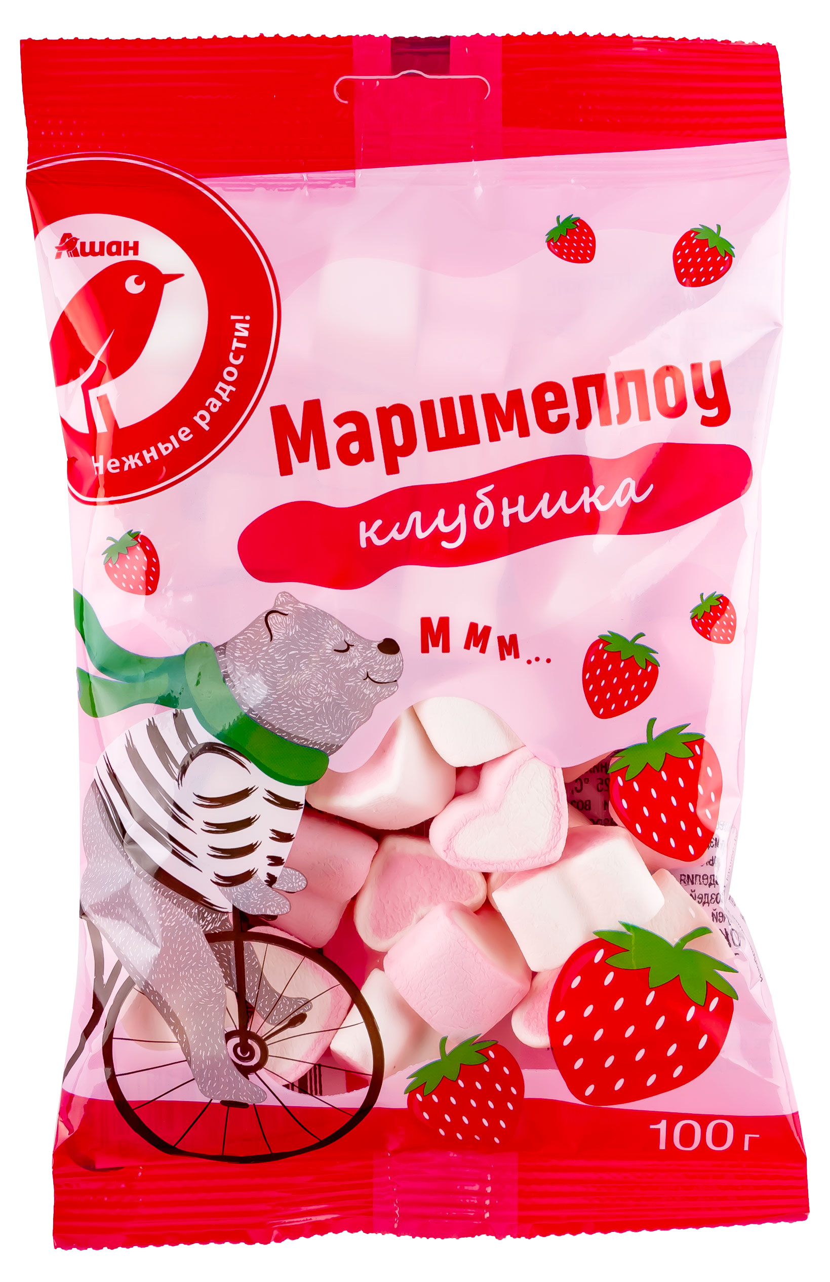 

Маршмеллоу АШАН Красная птица в форме сердца с ароматом клубники, 100 г