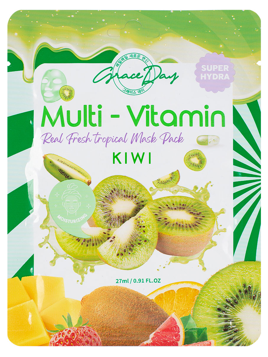 

Маска для лица Grace Day Multi-Vitamin Kiwi Mask с экстрактом киви тканевая, 27 мл