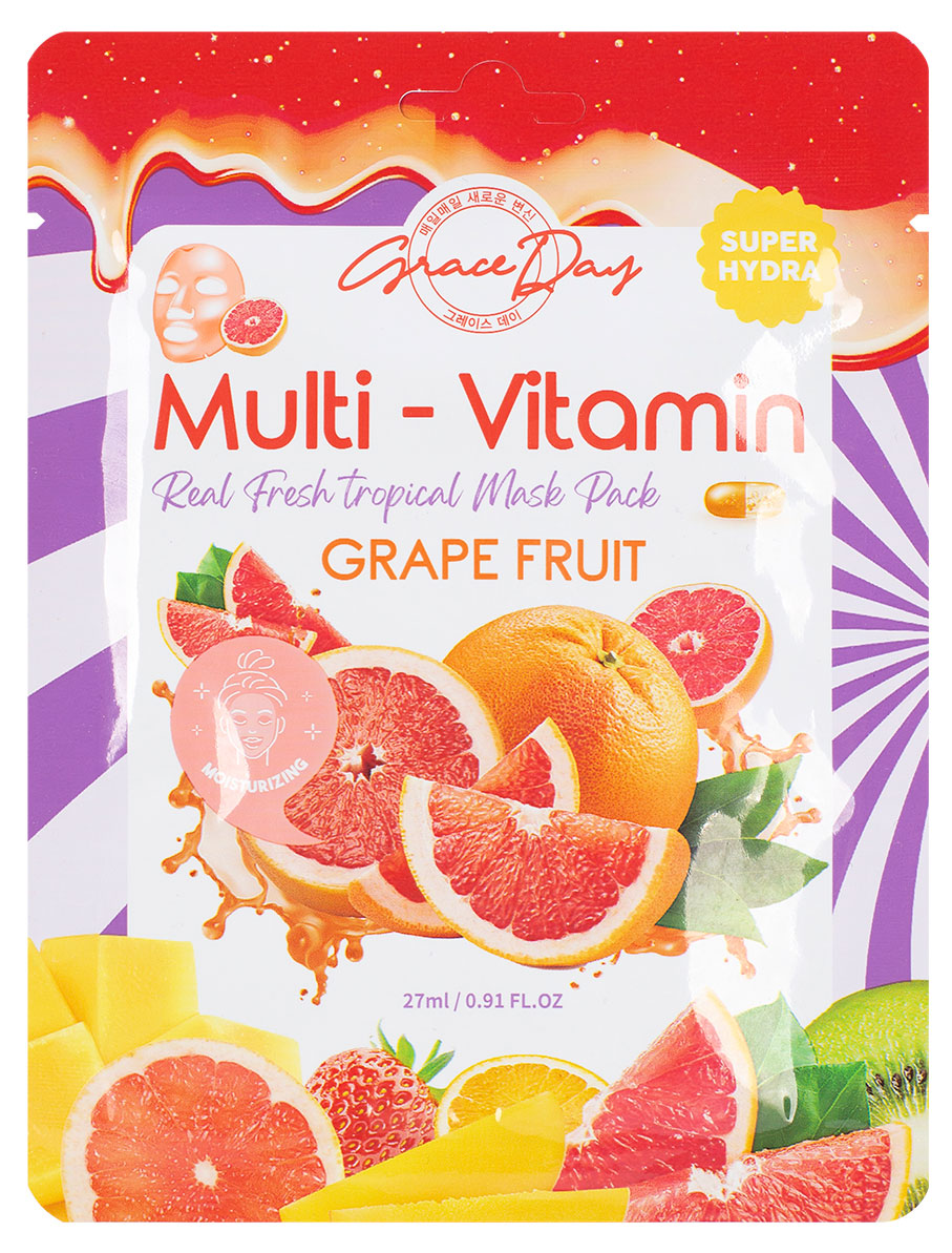 

Маска для лица Grace Day Multi-Vitamin Grape Fruit Mask с экстрактом грейпфрута тканевая, 27 мл