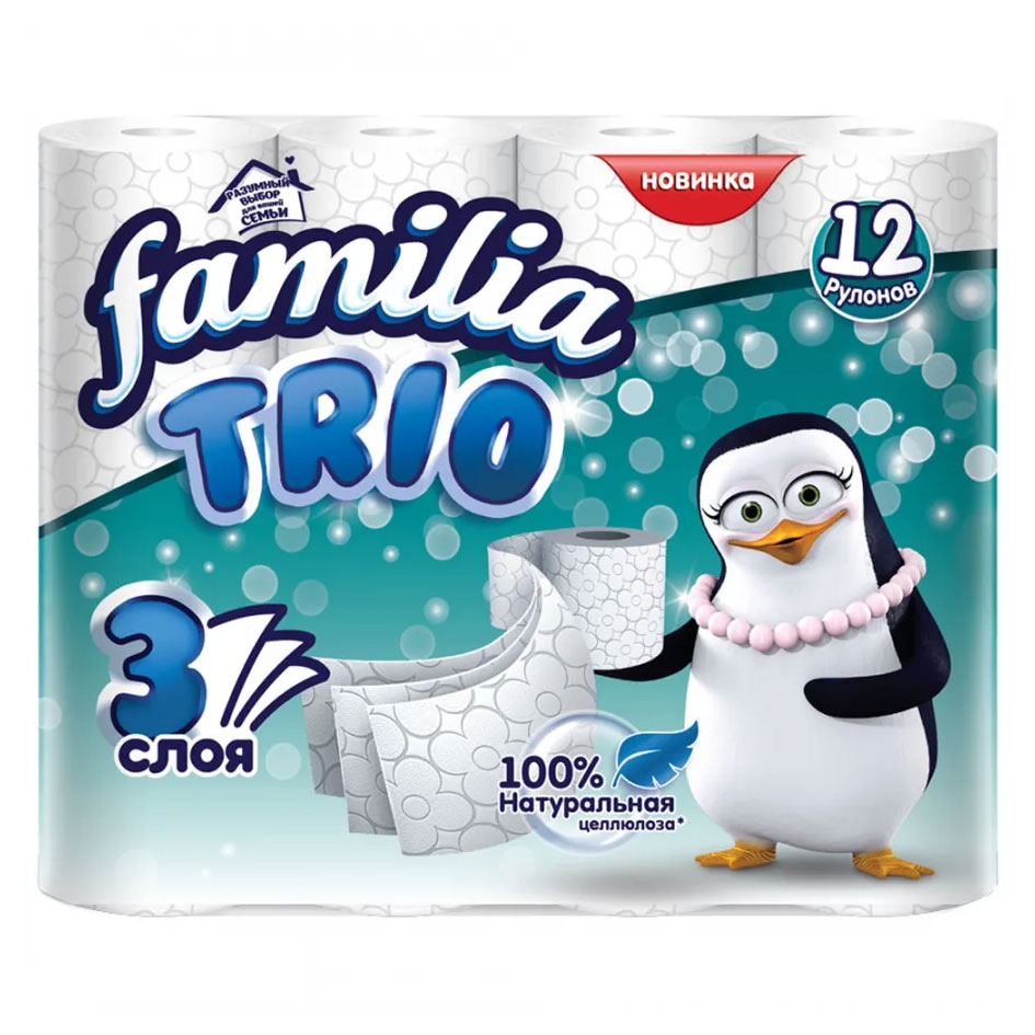 

Туалетная бумага Familia Trio 3 слоя, 12 рулонов