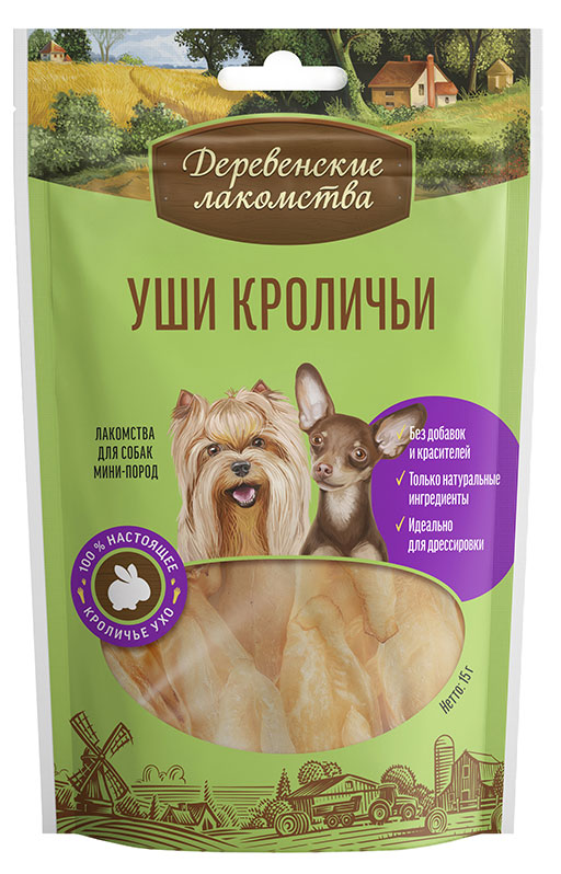 

Лакомство для собак Деревенские лакомства уши кролика, 15 г