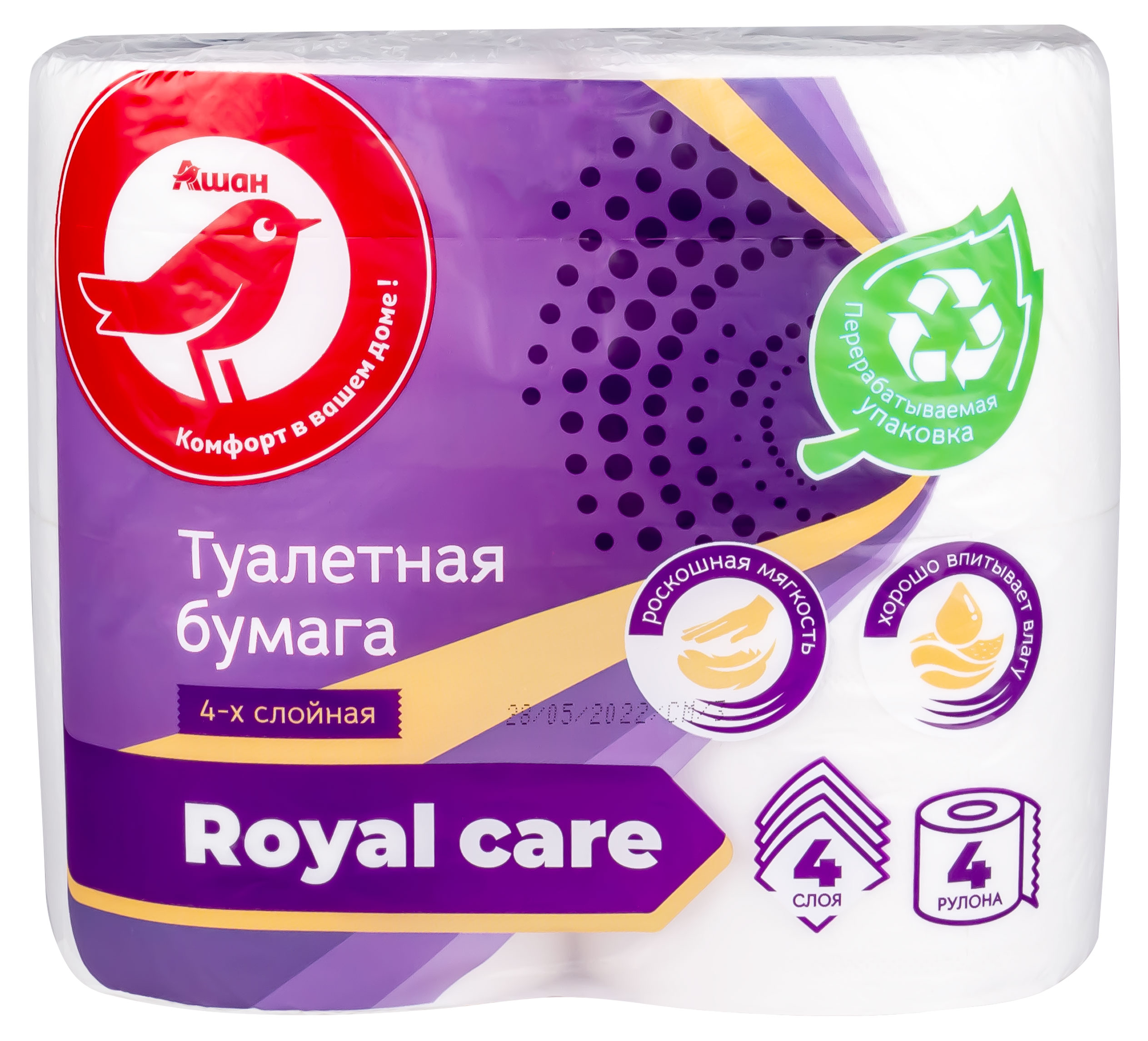 

Туалетная бумага АШАН Красная птица 4 слоя, 4 рулона