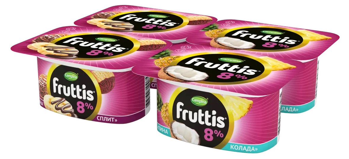 

Йогуртный продукт Fruttis Банана сплит и Пина колада 8%, 115 г