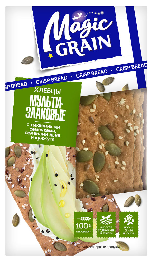

Хлебцы Magic Grain Мультизлаковые с тыквенными семечками семенами льна и кунжута, 160 г