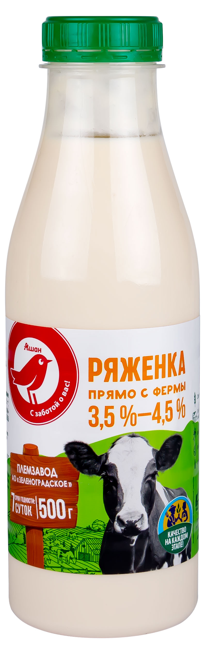 

Ряженка АШАН Красная птица из цельного молока 3,5% - 4,5% БЗМЖ, 500 мл