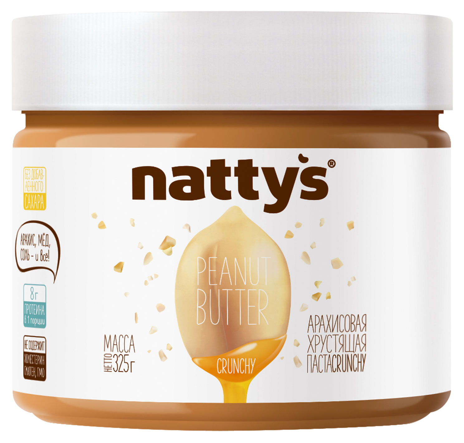 

Паста арахисовая Nattys Crunchy с кусочками арахиса и медом, 325 г