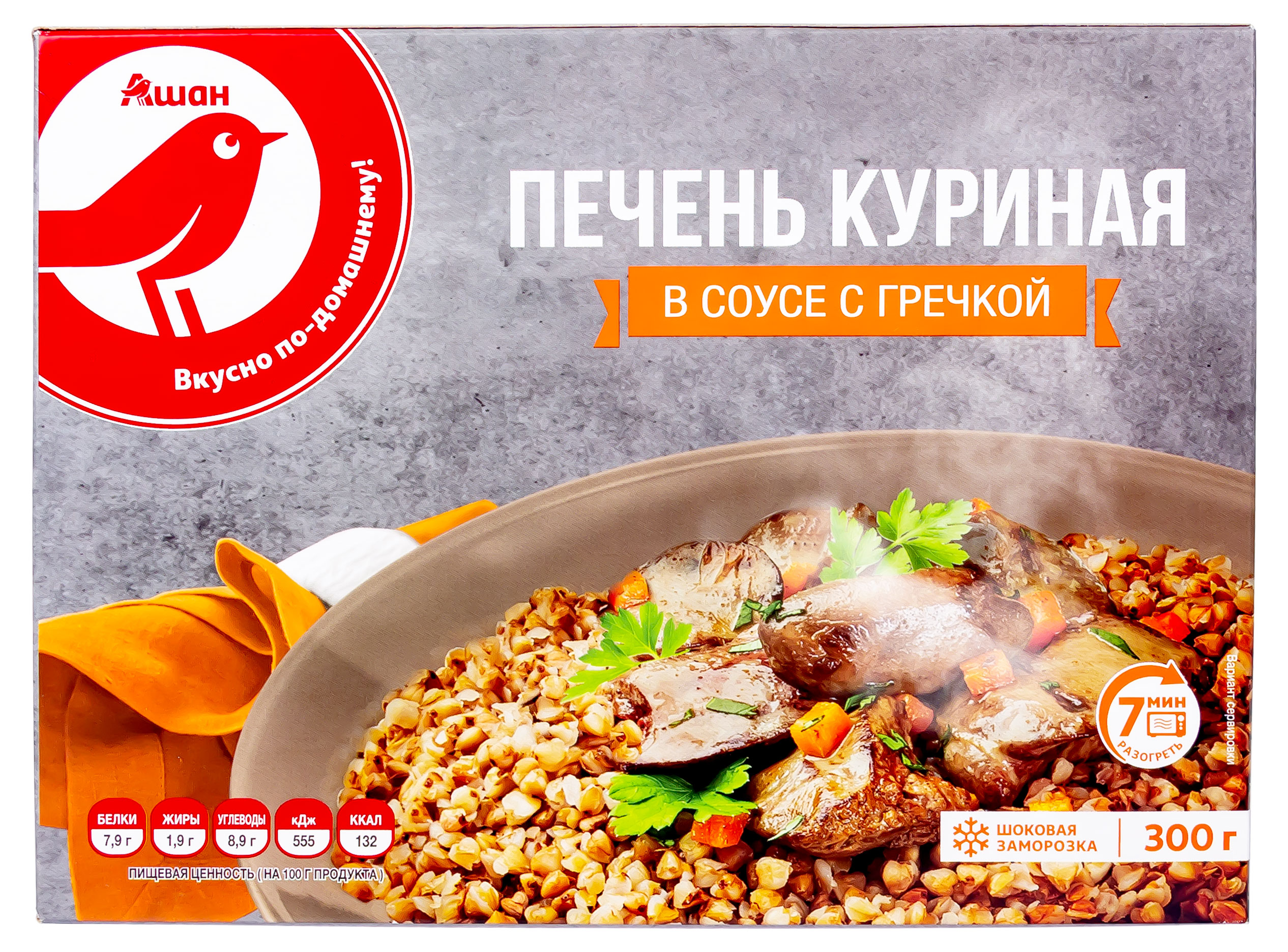 

Печень куриная АШАН Красная птица в соусе с гречкой, 300 г