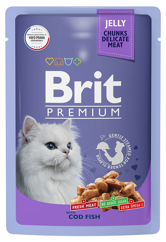

Корм для кошек Brit Premium треска в желе, 85 г