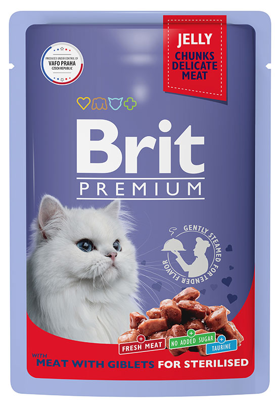 

Корм для стерилизованных кошек Brit Premium мясное ассорти в желе, 85 г