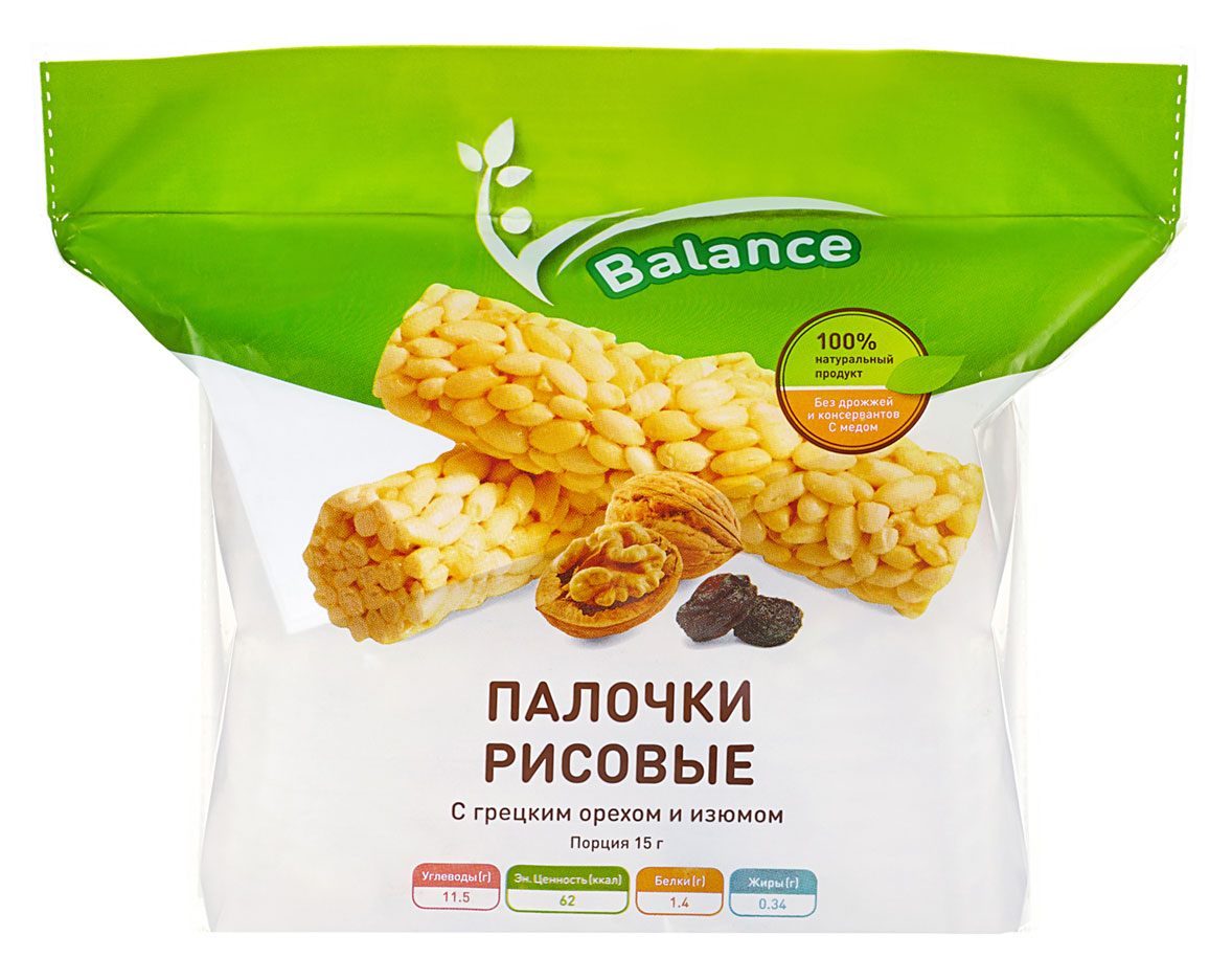 Изображение товара Палочки рисовые Lope-Lope с грецким орехом, изюмом и медом постные без дрожжей, 90 г