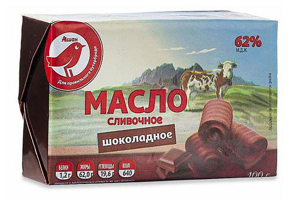 

Масло сливочное АШАН Красная птица шоколадное 62% БЗМЖ, 100 г