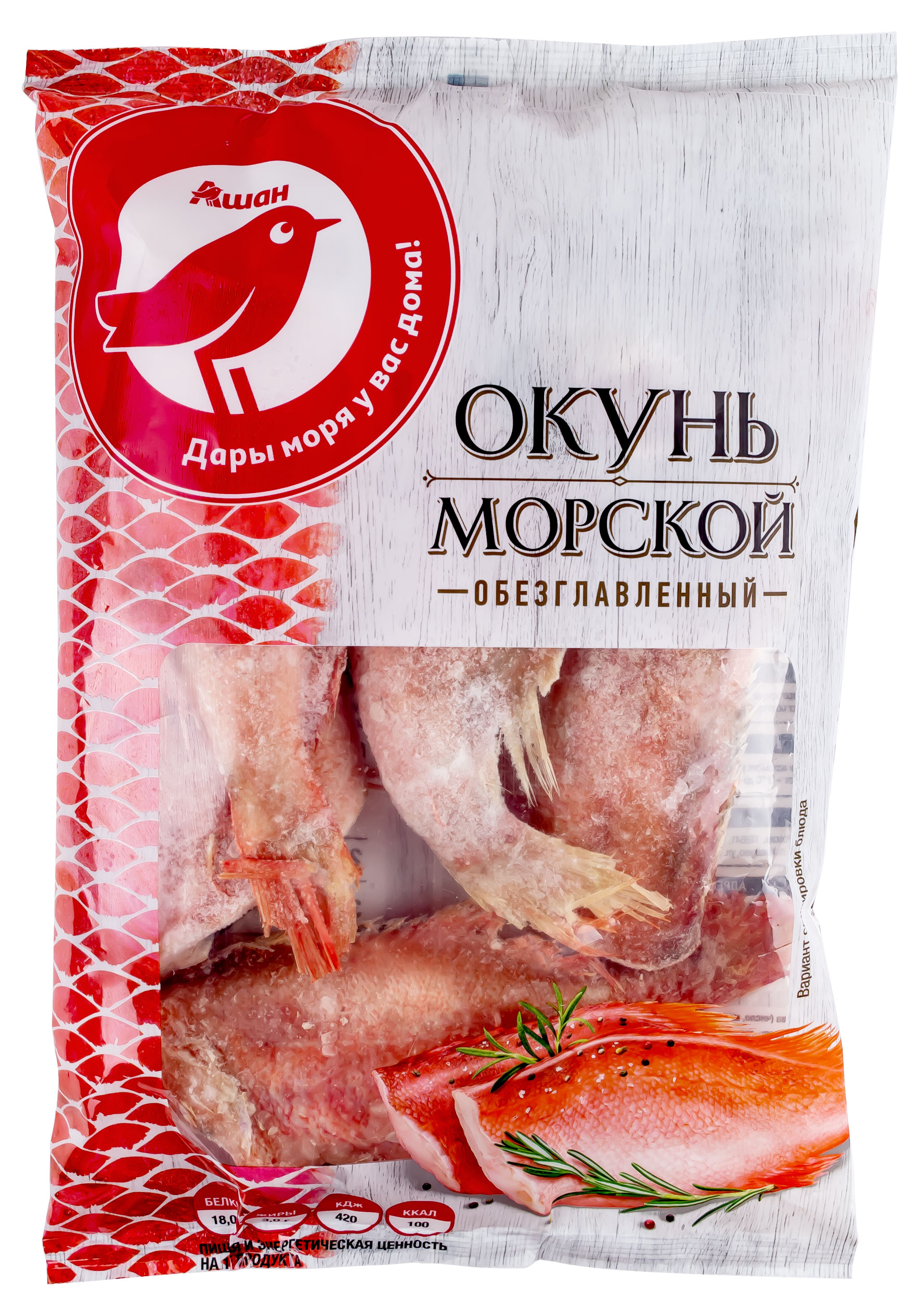 

Окунь замороженный АШАН Красная птица без головы ~ 1 кг, вес
