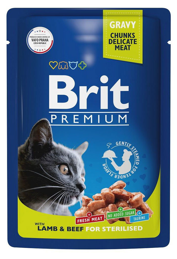 

Корм стерилизованных для кошек Brit Premium ягненок и говядина в соусе, 85 г