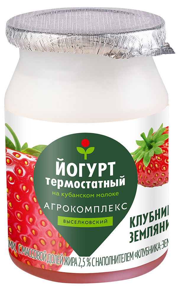 

Йогурт термостатный Агрокомплекс Выселковскийя клубника-земляника БЗМЖ, 2,5% 150 г