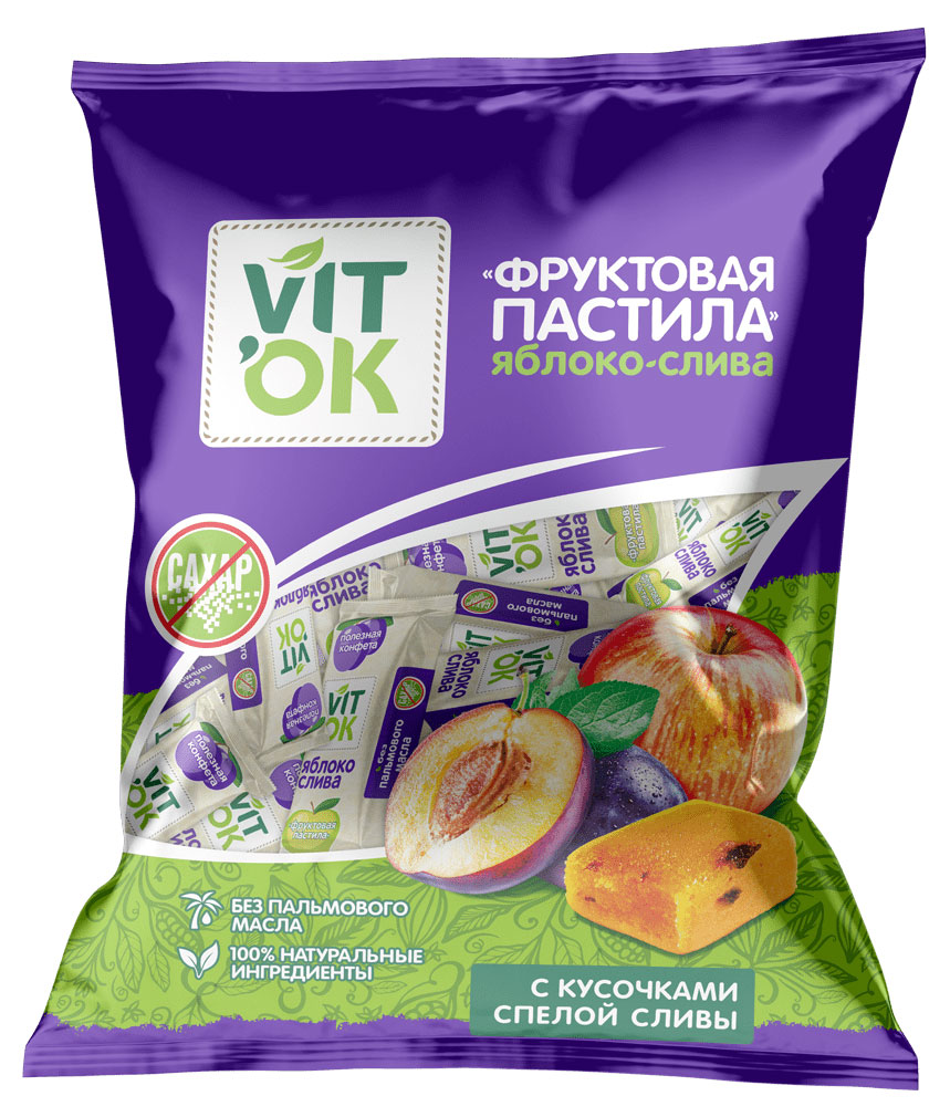

Конфеты VITok фруктовые Яблоко-слива без сахара, 120 г