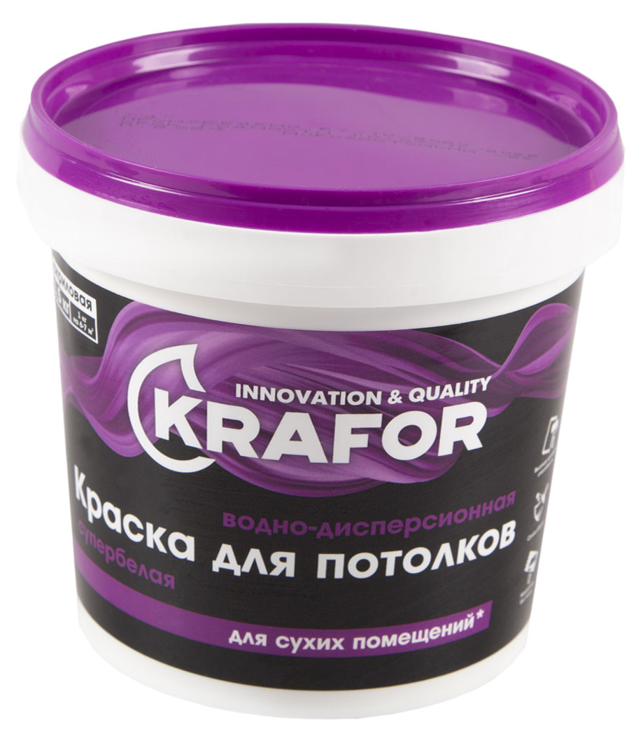 

Краска водно-дисперсионная KRAFOR для потолков супербелая, 1,5 кг