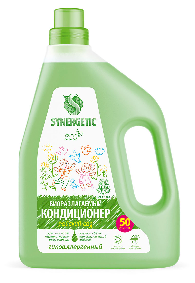 

Кондиционер-ополаскиватель для белья Synergetic Райский сад 1,5 л, 50 стирок