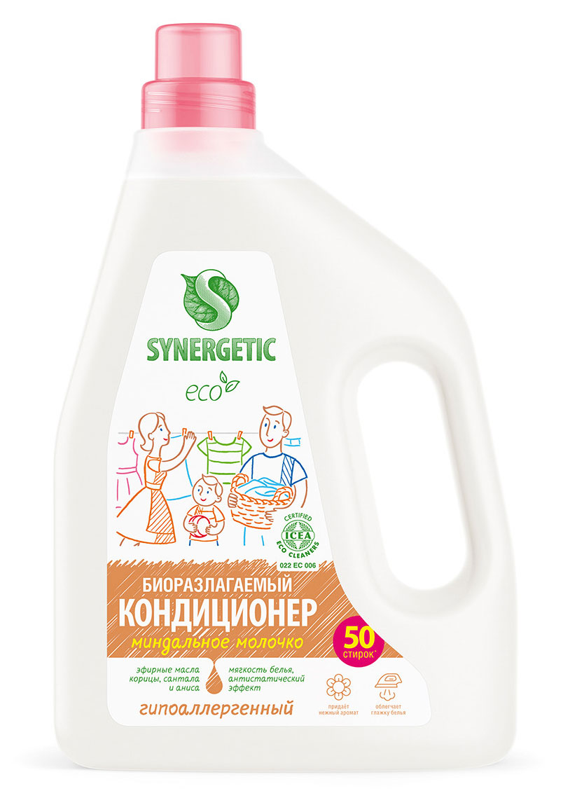 

Кондиционер-ополаскиватель для белья Synergetic Миндальное молочко, 1,5 л, 50 стирок
