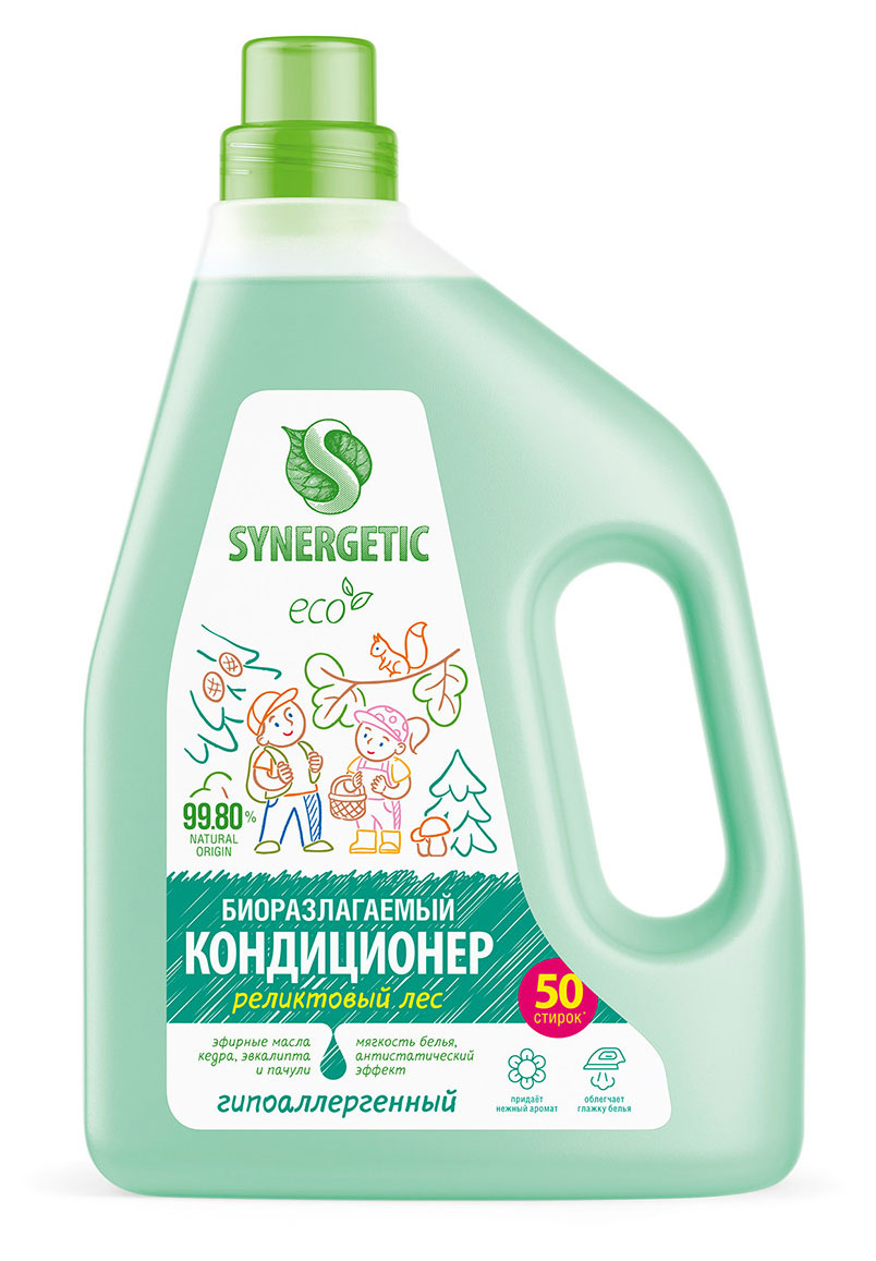 

Кондиционер-ополаскиватель для белья Synergetic Реликтовый лес, 1,5 л, 50 стирок