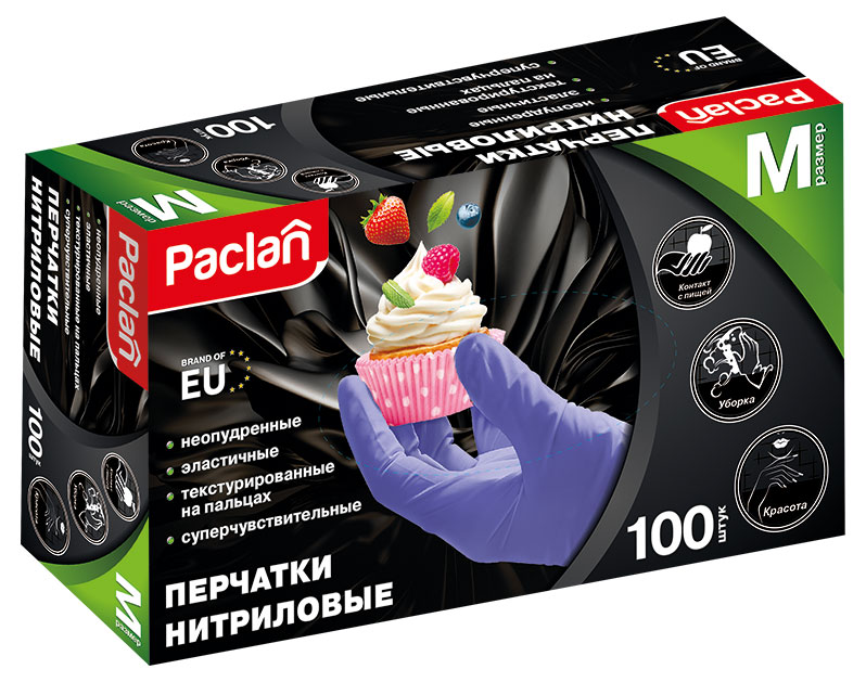 

Перчатки хозяйственные Paclan нитриловые р M, 100 шт