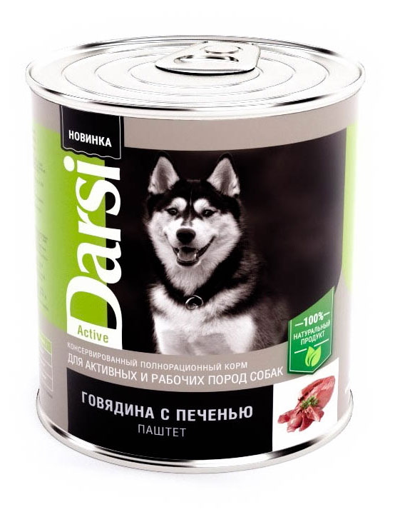

Корм для собак Darsi говядина с печенью, 850 г