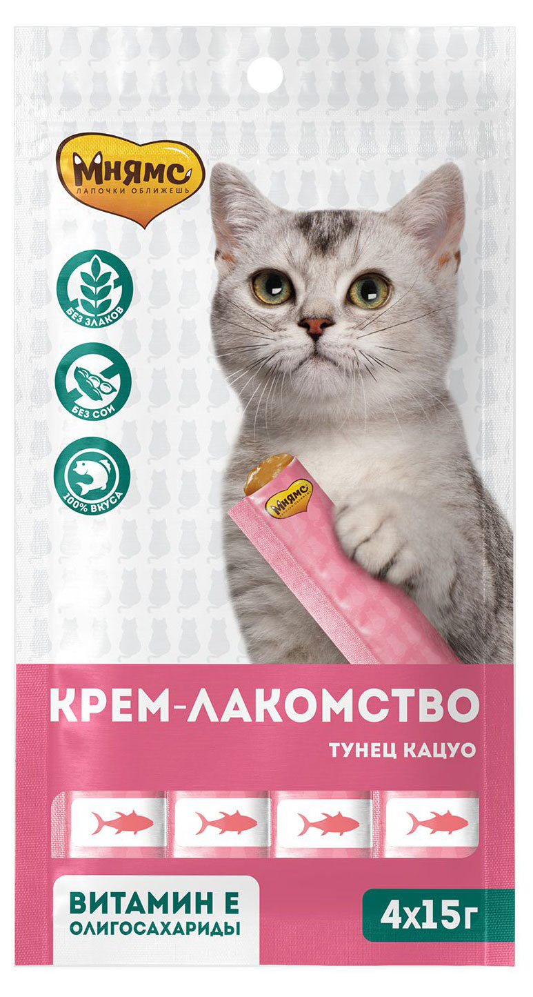 

Крем-лакомство для кошек Мнямс с тунцом Кацуо, 4x15 г