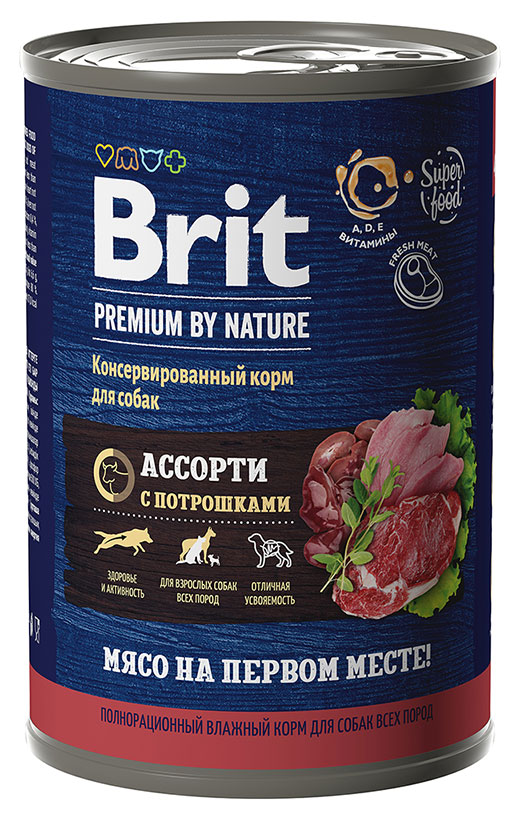 

Корм для собак Brit ассорти с потрошками, 410 г