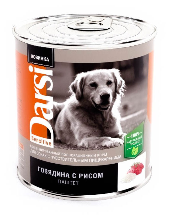 

Корм для собак с чувствительным пищеварением Darsi говядина рис, 850 г