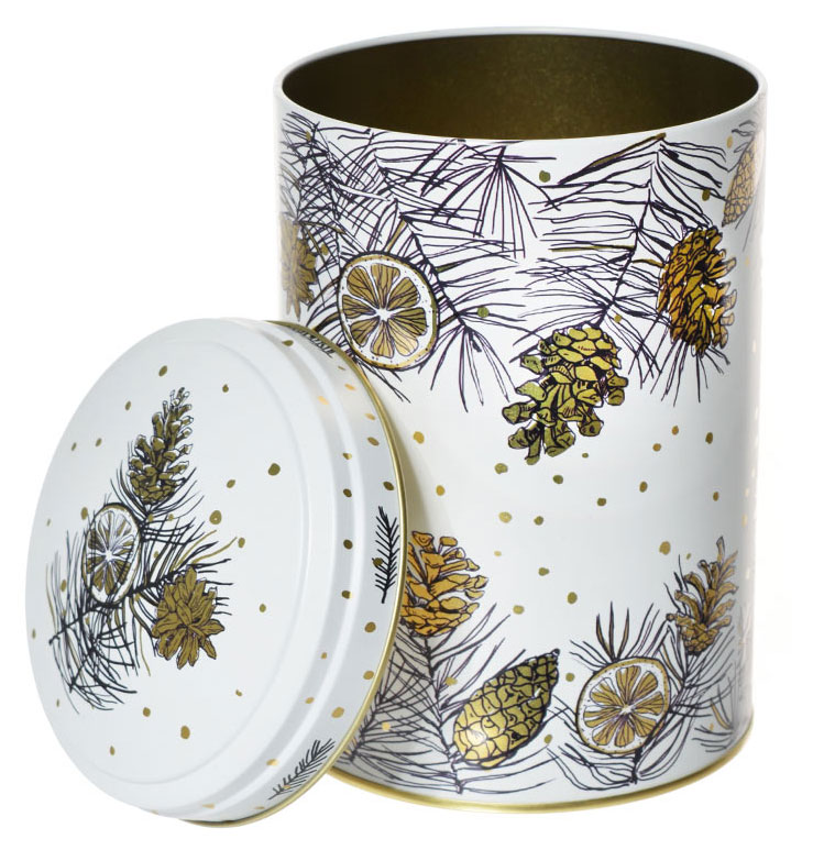 Изображение товара Жестяная банка для хранения Снежное рождество 1.75 л стильное праздничное оформление