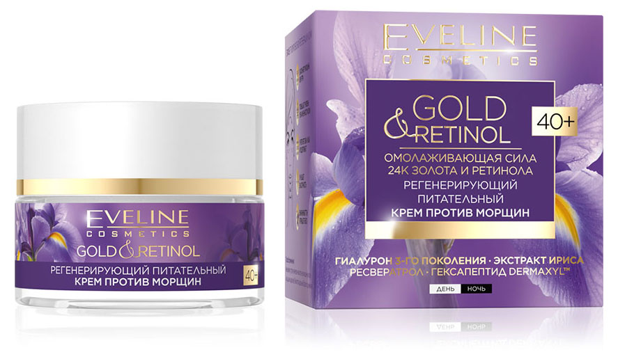 

Крем против морщин Eveline Cosmetics Gold & Retinol Регенерирующий питательный 40+, 50 мл
