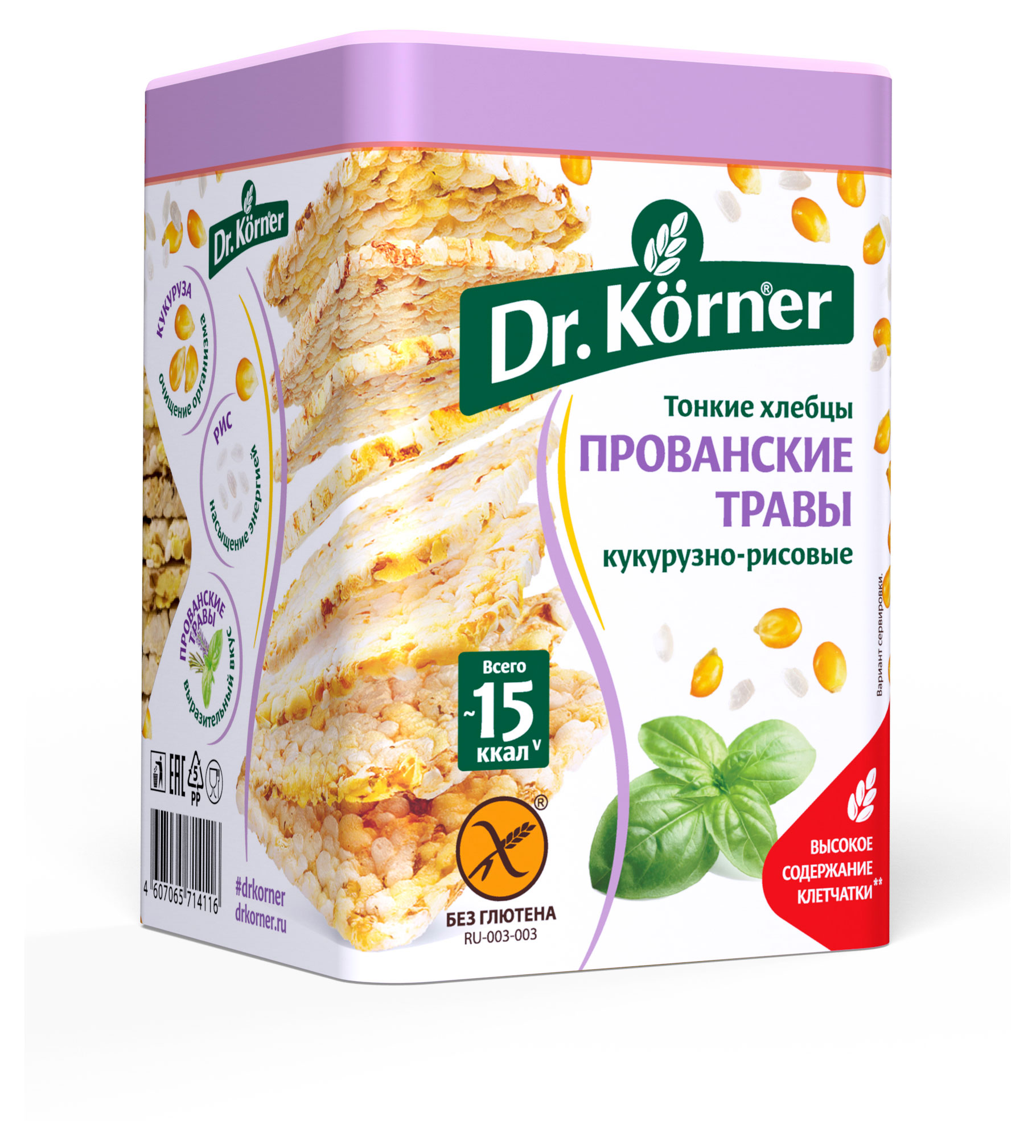 Изображение товара Хлебцы кукурузно-рисовые Dr. Korner с прованскими травами тонкие, 100 г