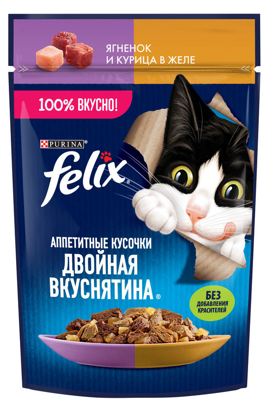

Корм влажный для кошек Felix с ягненком и курицей в желе, 75 г