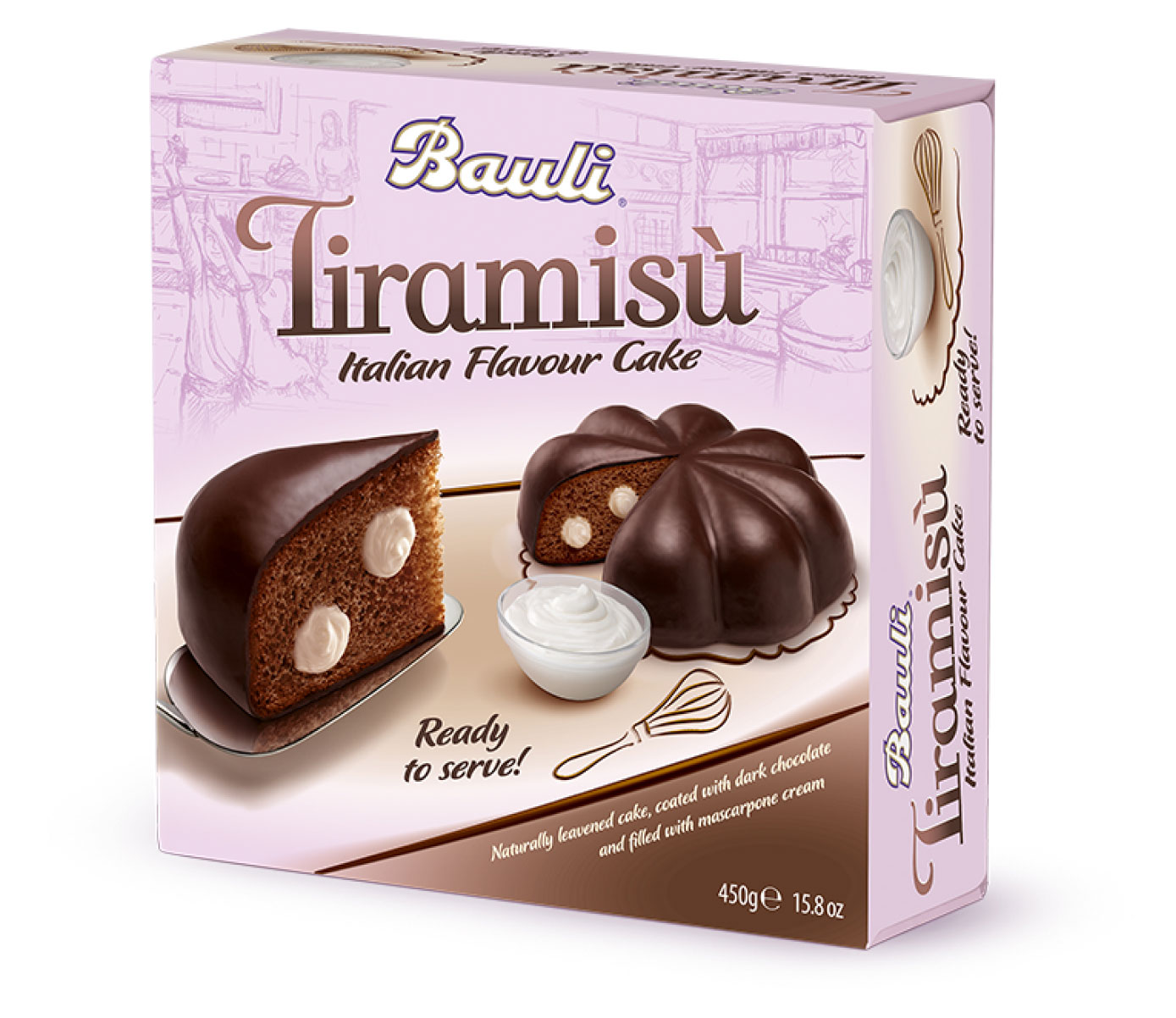 

Кекс Bauli с кремовой начинкой Tiramisu в шоколадной глазури, 450 г