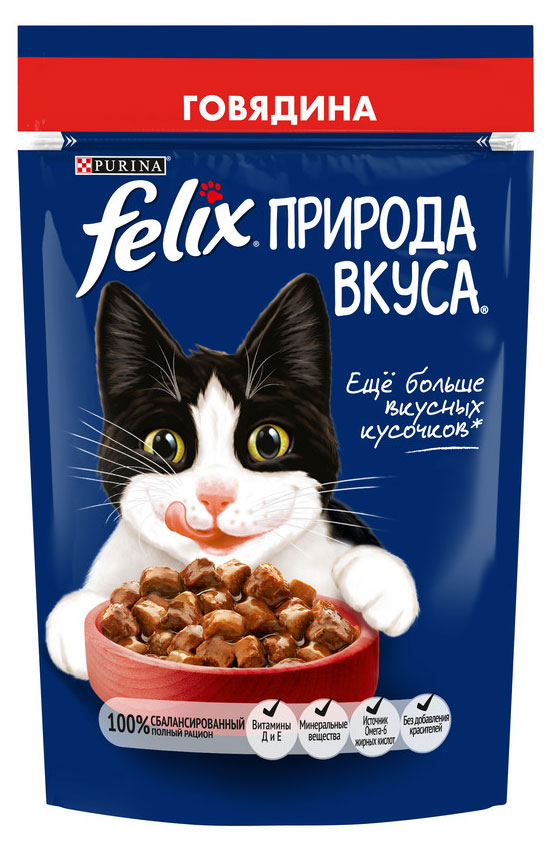 

Корм влажный для кошек Felix Природа вкуса с говядиной в соусе, 75 г