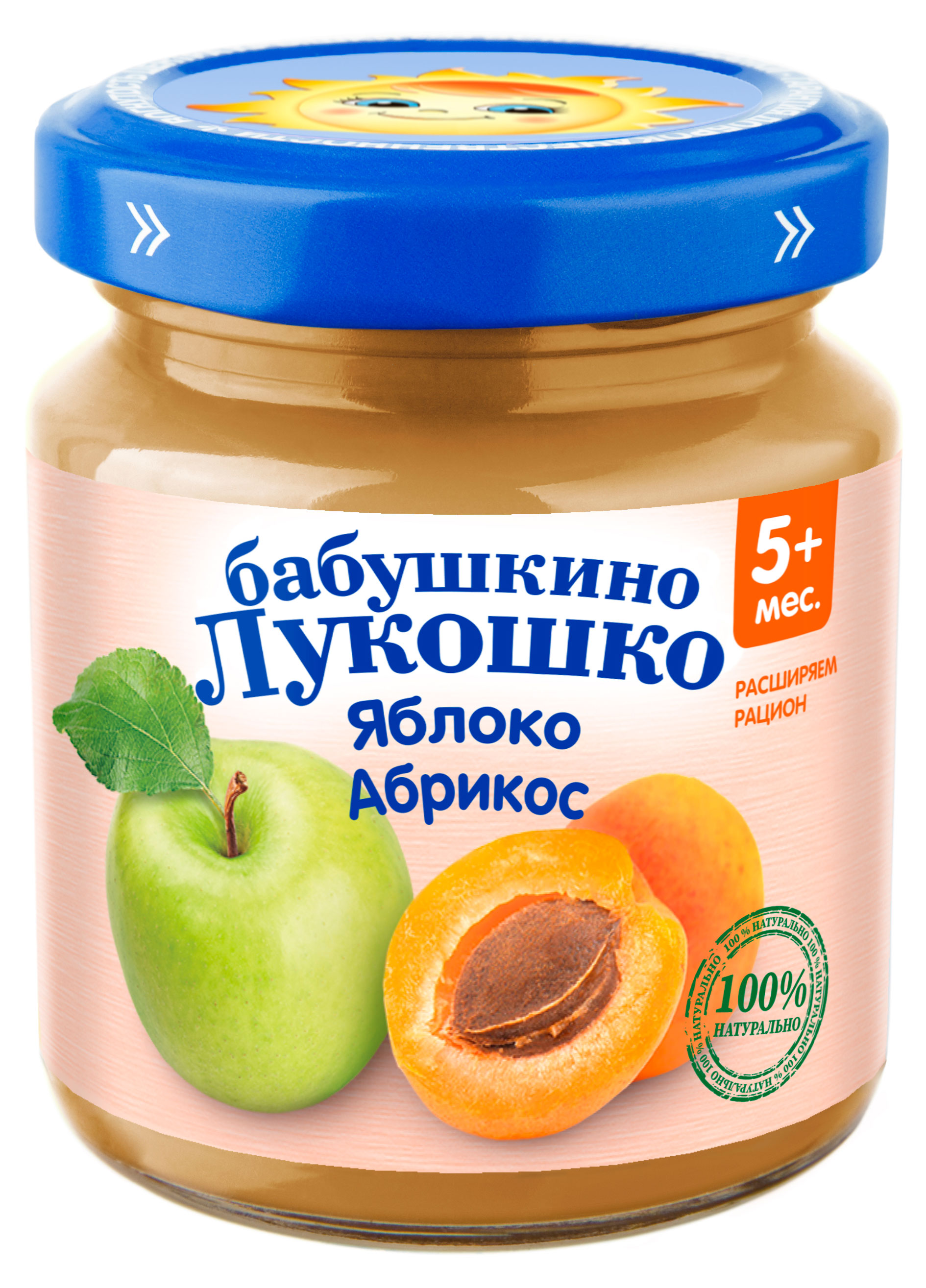 

Пюре Бабушкино Лукошко яблоко абрикос 5 мес.,100 г