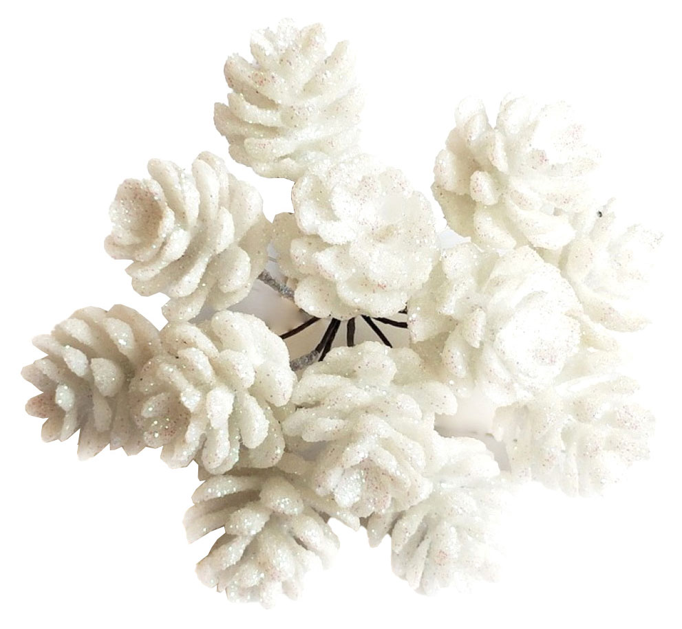 

Набор-букет Азалия Декор шишки с глиттером на вставках белые для цветов и подарков D2x2xL10 см, 12 шт